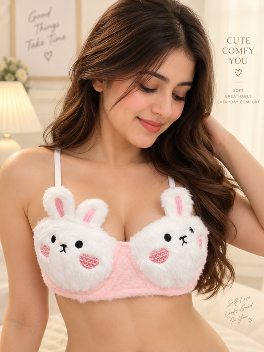 Cute Plush Women Underwear Set Japanese Cute No Steel Ring Bra