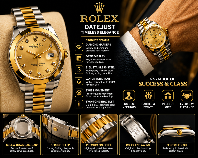 Luxury Gold & Silver Date Watch for Men