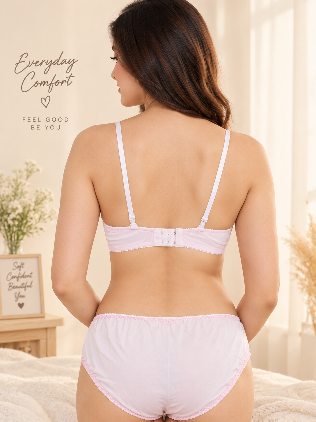 Cute Plush Women Underwear Set Japanese Cute No Steel Ring Push-up Bra