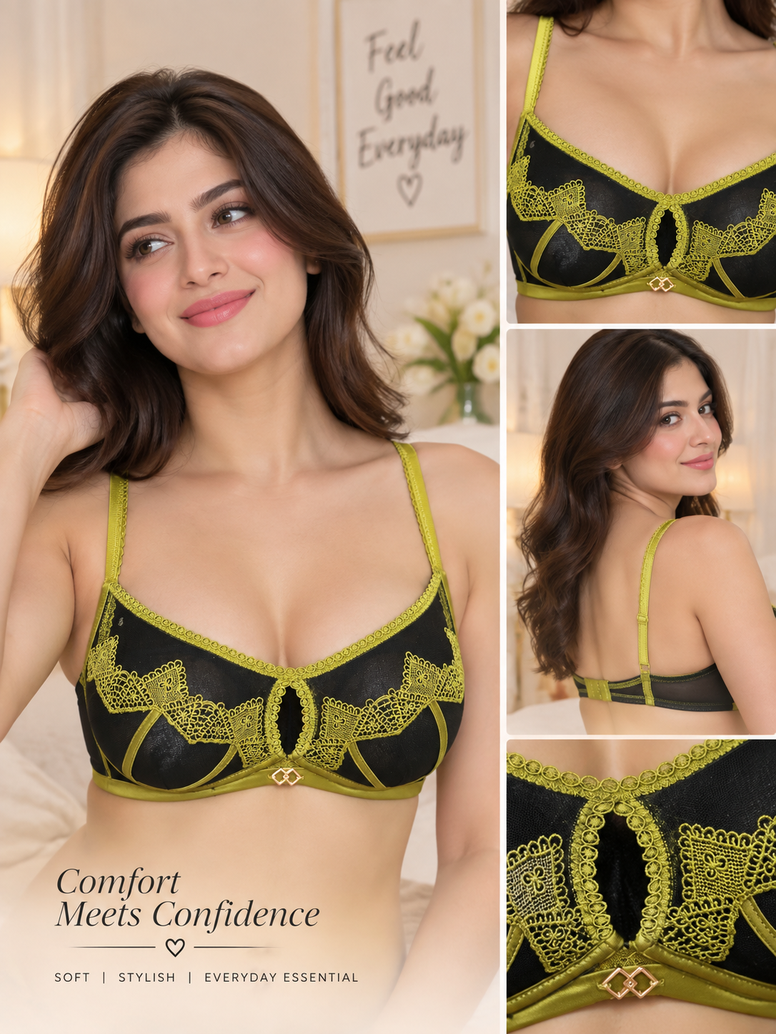 Lace underwear on the thin under thick up to support breasts