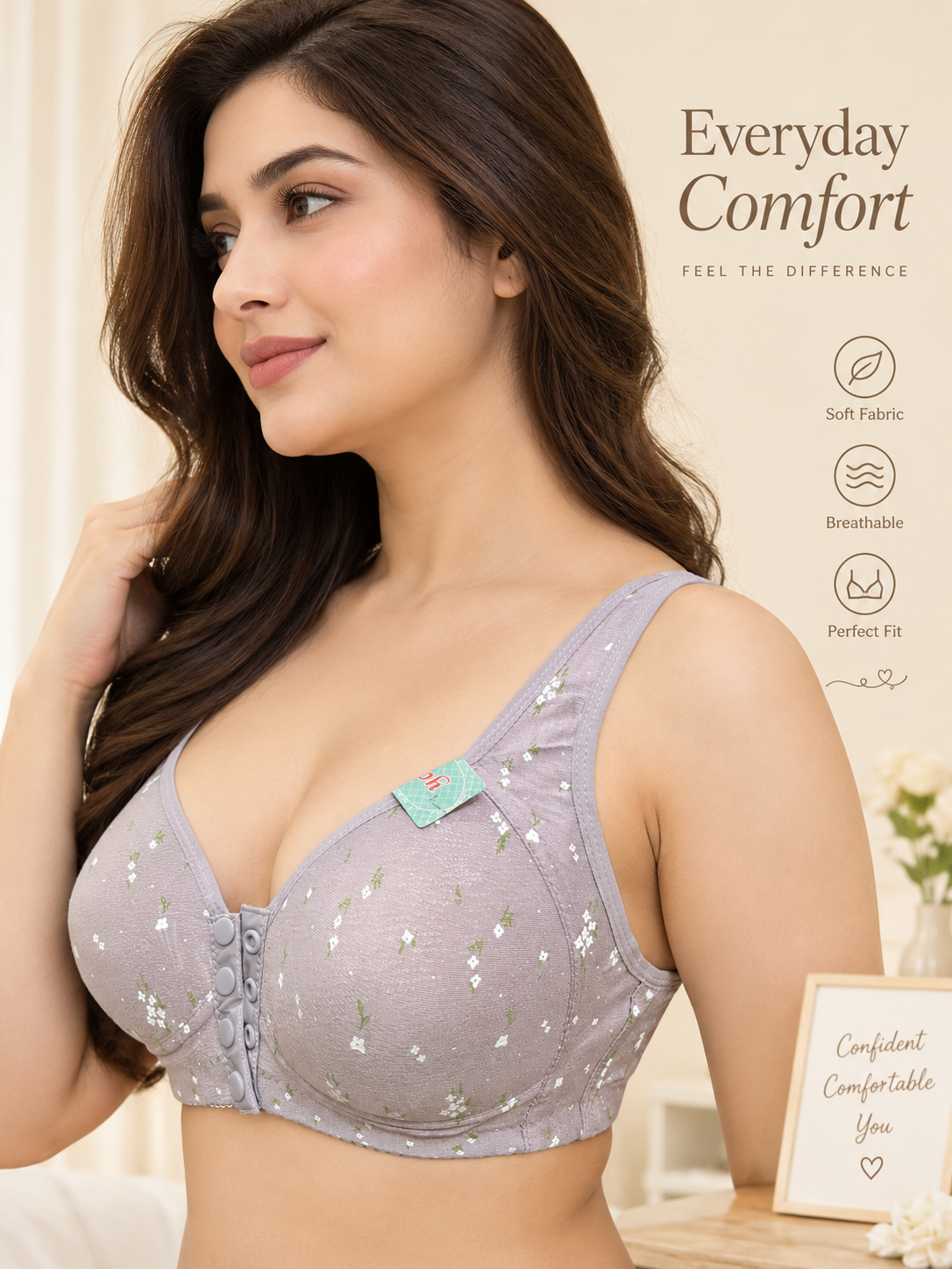 Front Closure Push Up Bras for Women Full Coverage Wire Free Bra