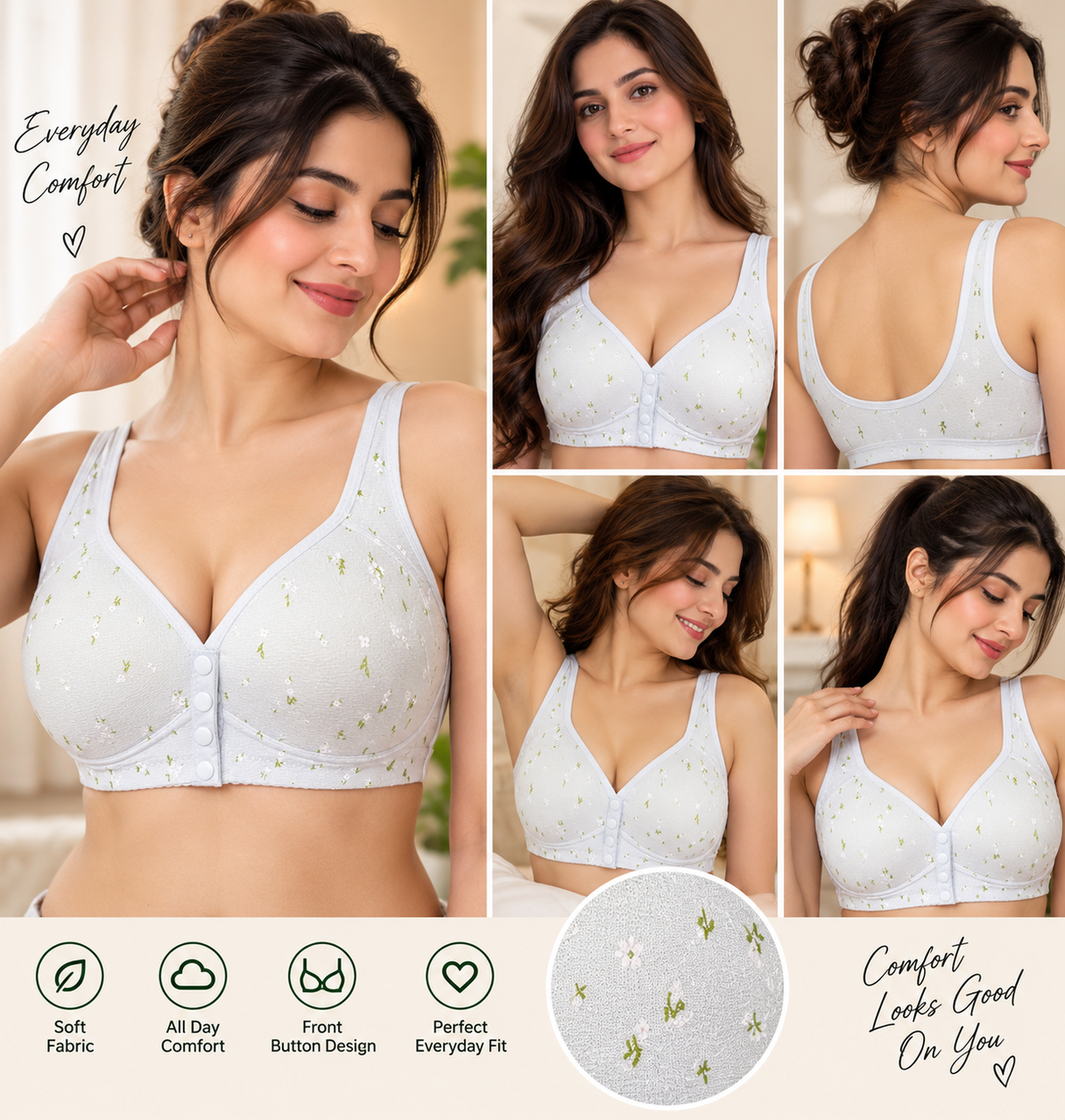 Front Closure Cotton Bras for Women Full Coverage Camisole Bra