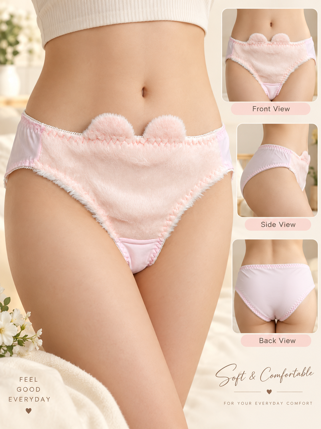 Cute Plush Women Underwear Set Japanese Cute No Steel Ring Push-up Bra
