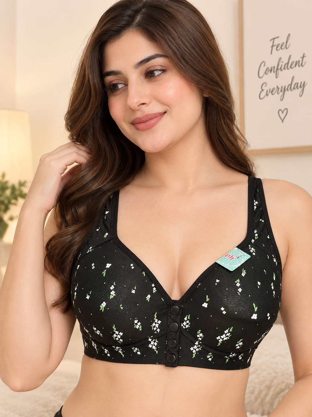 Ladies' Fashionable Front Opening Button Without Steel Ring Underwear