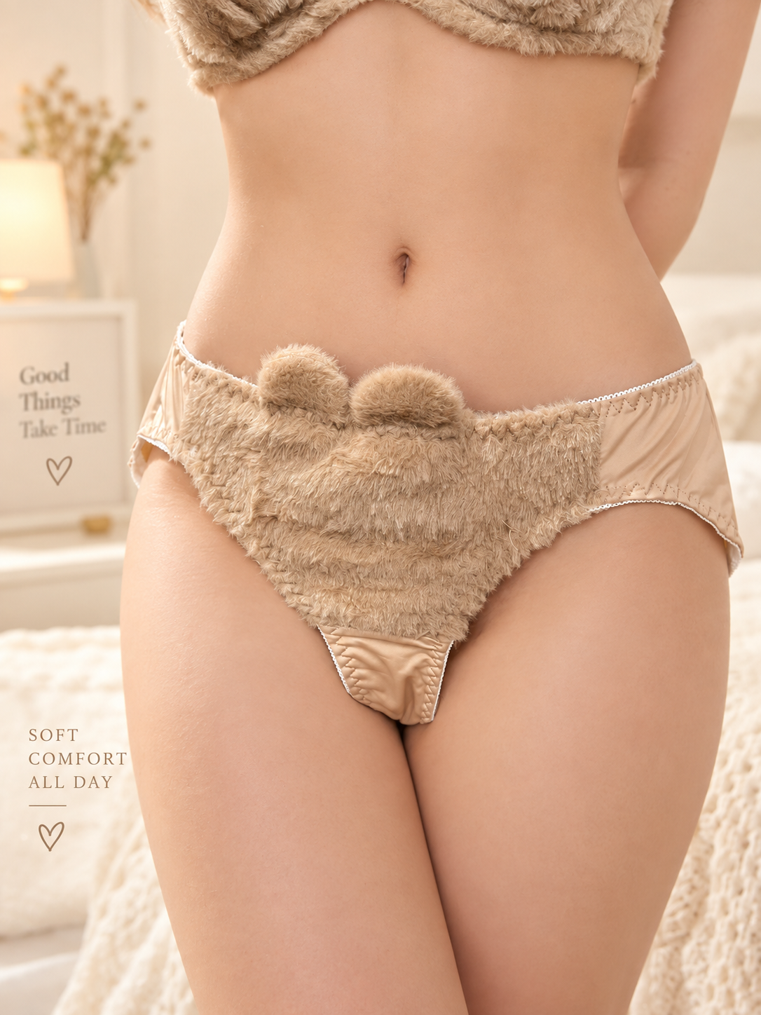 Cute Plush Women Underwear Set Japanese Cute No Steel Ring Push-up Bra