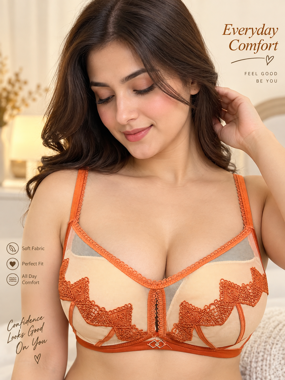 Lace underwear on the thin under thick up to support breasts