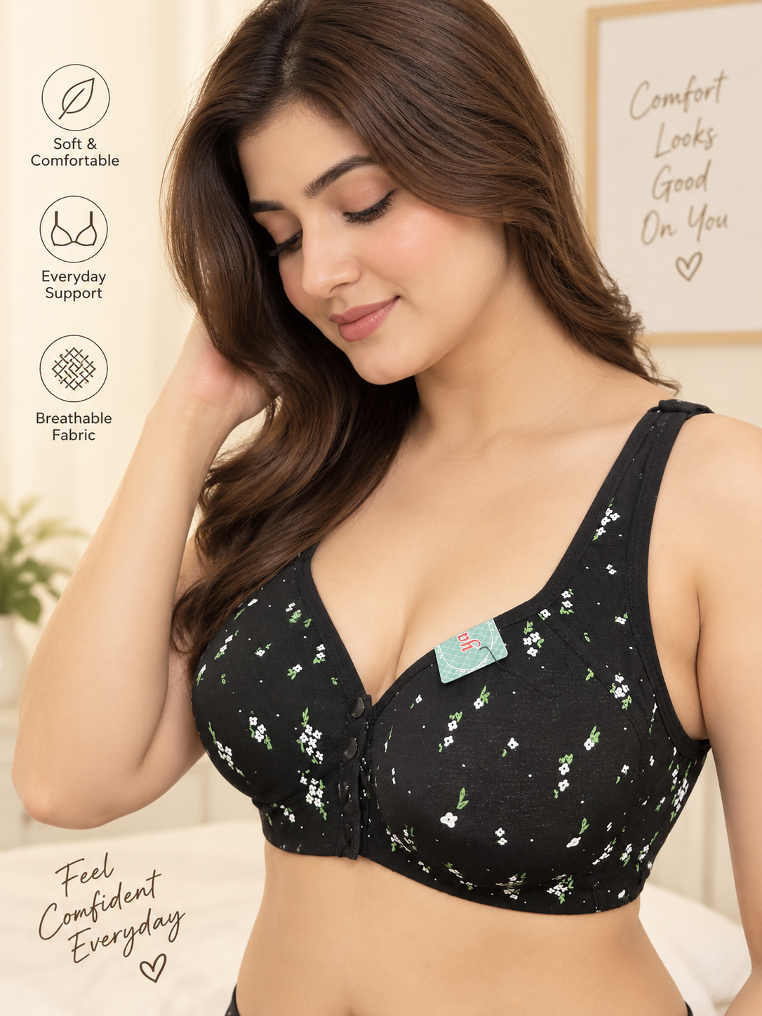 Ladies' Fashionable Front Opening Button Without Steel Ring Underwear